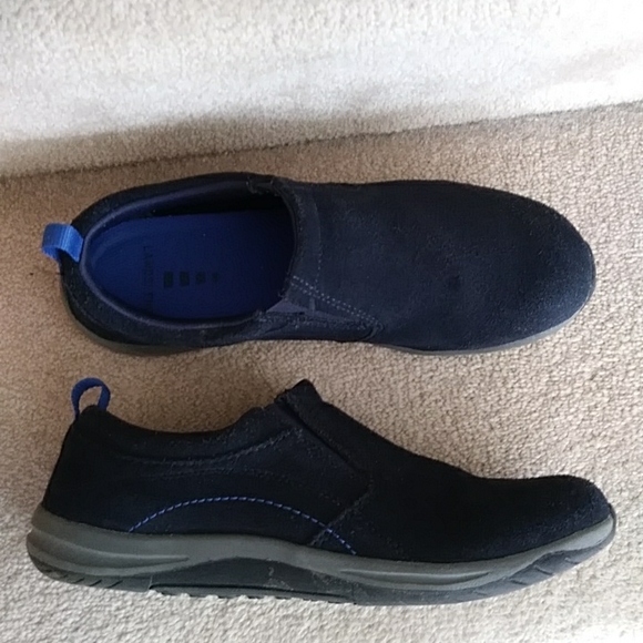 Lands' End Suede Leather Slip On Comfort Moc Style Shoe 7.5B Navy Blue - Picture 1 of 14